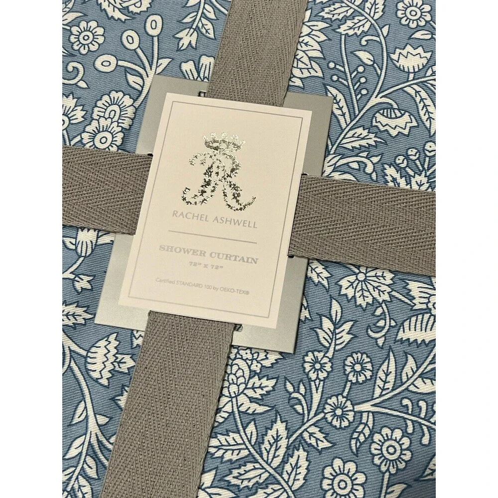 Rachel Ashwell Tillie Jacobean With Lace Fabric Shower Curtain Blue Floral New